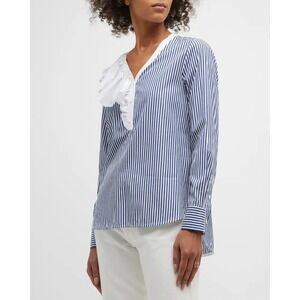 Harshman Vivienne Stripe Ruffle Tunic 1X Navy White Chic